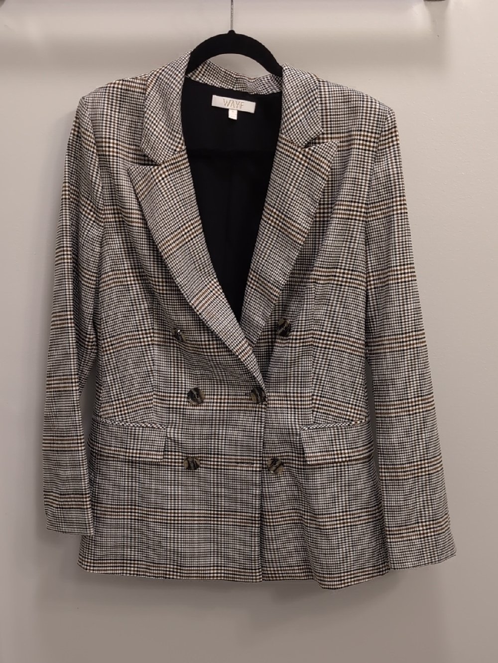 Wayf Black & Brown Houndstooth Double-Breasted Blazer